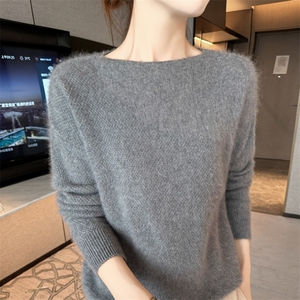 一字领100%纯羊毛衫女25秋冬新款镂空钩花针织毛衣宽松打底羊绒衫图片