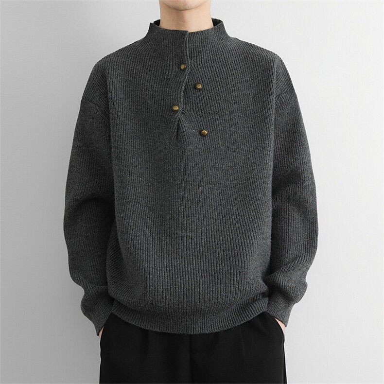 新中式高领毛衣男秋冬慵懒高级感轻熟风纽扣设计感针织衫，男装针织衫/毛衣，星座914