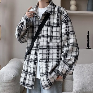 XXF053新款男士加厚保暖休闲夹克男生格子长袖衬衫上衣服外套,衣服穿搭红色系图片