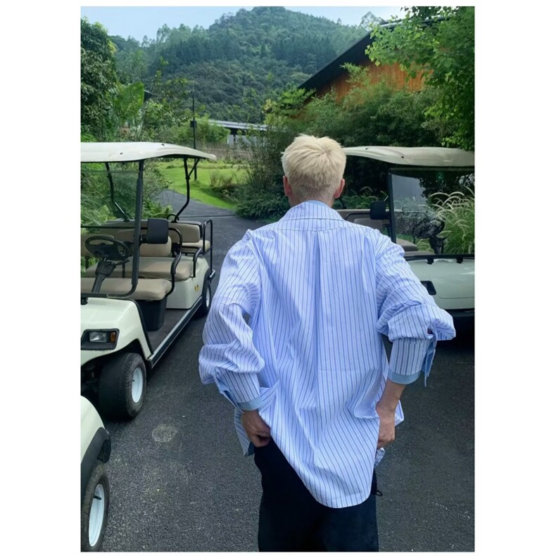 青少年条纹长袖衬衫男春秋ins潮牌帅气情侣衬衣港风宽松休闲外套,男装衬衫,星座506A