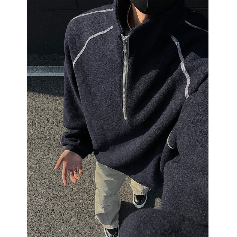 25春装高级感复古半拉高领拉链卫衣男宽松运动外套H1057特P55,男装卫衣,电商A341