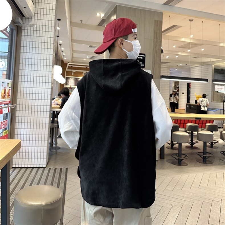 秋装港风连帽背心韩版男女坎肩潮无袖外穿灯芯绒马甲H229/P50,男装背心/马甲,钱塘713