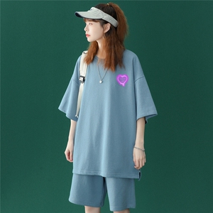 ！2023夏季爱心印花圆领宽松短袖运动风T恤套装 TZ42 P50控68图片