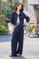 港风复古牛仔套装女2025春新款时尚流行酷飒拽姐穿搭阔腿裤两件套，女装套装/套裙，雅静靓衣