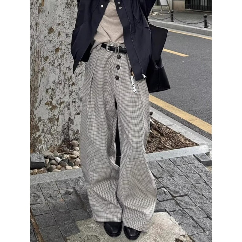 设计感千鸟格西裤男秋冬慵懒休闲裤文艺港风阔腿长裤LZY3922-P45,男装西裤,星座1008