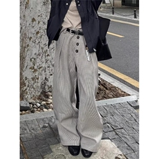 设计感千鸟格西裤男秋冬慵懒休闲裤文艺港风阔腿长裤LZY3922-P45，男装西裤，星座1008