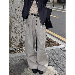 设计感千鸟格西裤男秋冬慵懒休闲裤文艺港风阔腿长裤LZY3922-P45图片