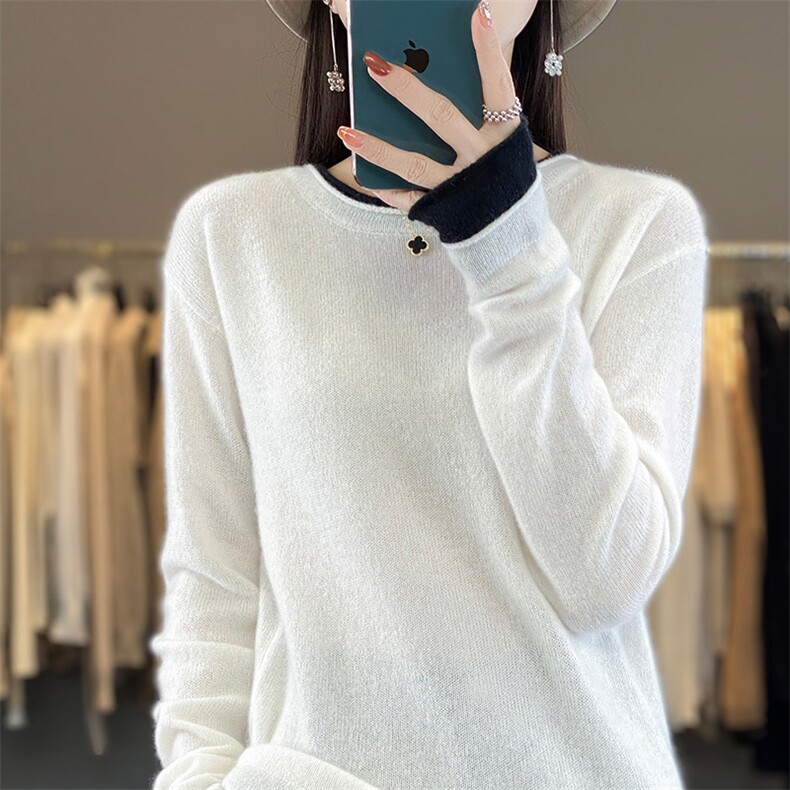 秋冬新款韩版宽松显瘦针织打底衫套头圆领舒适羊毛衫女,女装羊毛衫,琳华羊绒