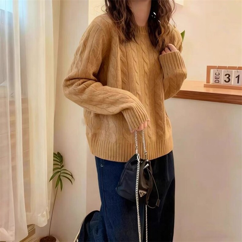 2025年秋季时尚百搭通勤简约休闲扭花圆领，女装针织衫/毛衣，珍珑羊绒