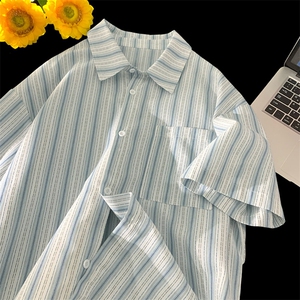 2026夏季撞色翻领宽松短袖衬衫外套男CD5476特P27建议零售价68图片