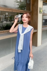 夏季薄款简约休闲连衣裙女2025新款时尚气质披肩高级感长裙女，女装连衣裙，幸运星