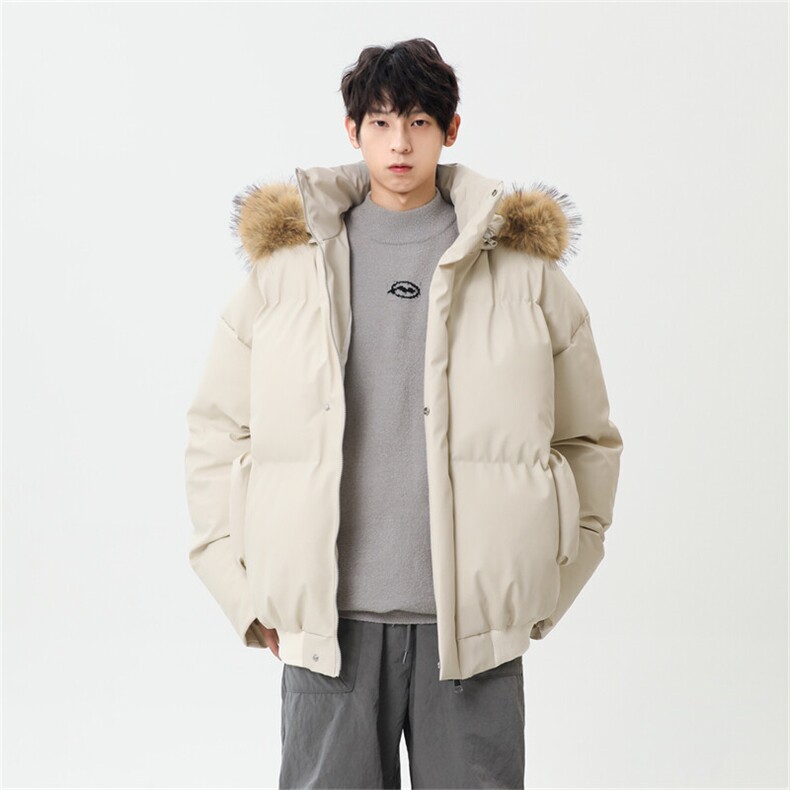 已加白色M-3XL高品质短款皮棉衣立领连帽毛领棉服外套M6710-P128,男装棉衣,星座307A