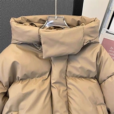 现货5W件冬季三防重磅boxy短款羽绒连帽PU皮棉衣外套防风加厚棉服，男装棉衣，电商A486-1