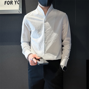 店主风立领衬衫男长袖高级感修身英伦社会小伙301C-CS08-P58控78图片