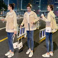纯色长袖2021年春季直筒连帽拉链韩版风衣，女装风衣，辉之琳