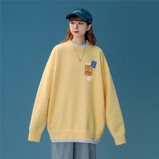 中性22冬季新款设计感趣味印花假两件圆领套头情侣毛衣M212P65K88，男装针织衫/毛衣，A247A