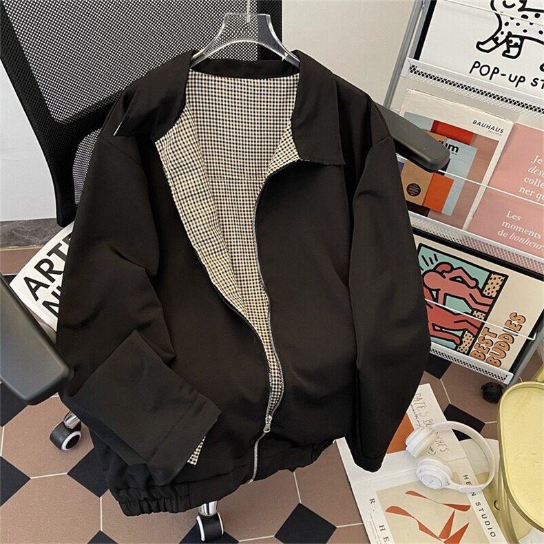 W9173-P75自家图现货春季新款美式千鸟格双面穿宽松立领外套夹克,男装夹克,星座1608-2