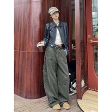 美式复古宽松直筒工装裤女hiphop高街休闲阔腿拖地裤潮LX9955-p68，男装工装外套，星座1008