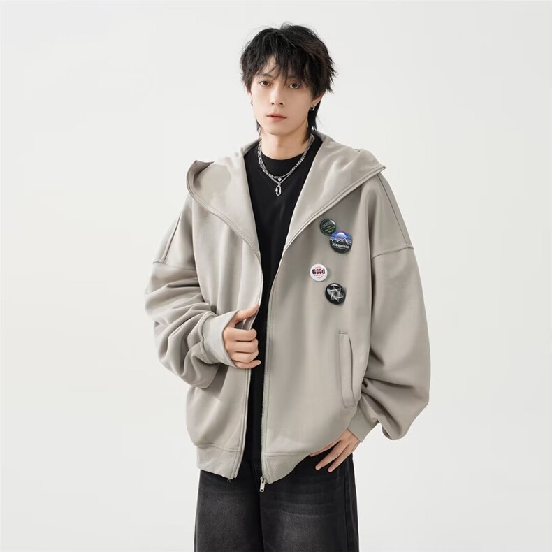 美式潮牌简约连帽开衫卫衣男潮流宽松情侣休闲夹克外套A86/P55图片