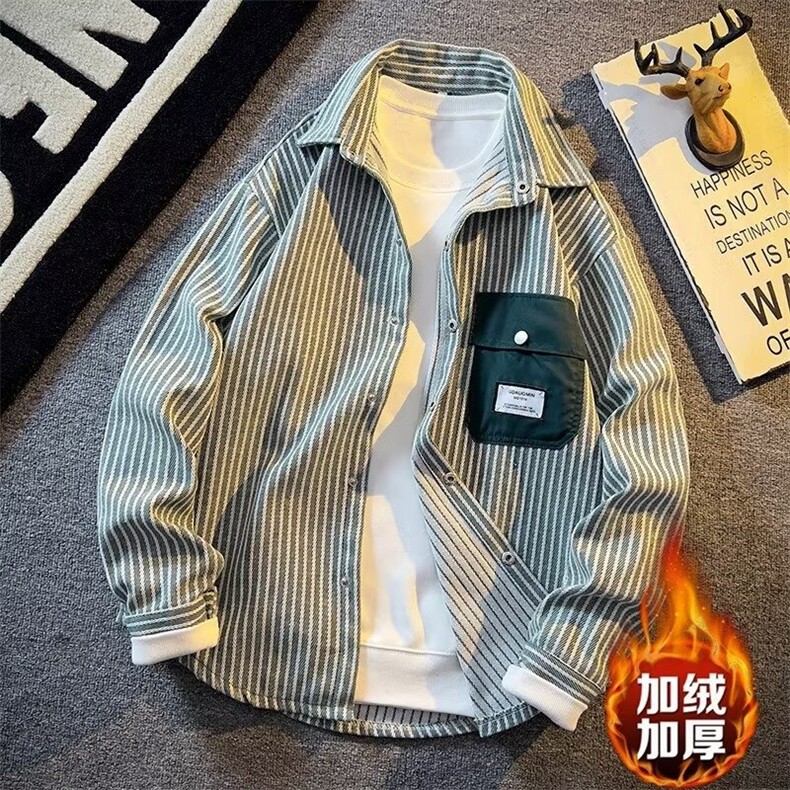1506-1/JXXF0321/P59日系复古条纹衬衫男长袖加绒时尚外套男女,男装衬衫,星座1506-1