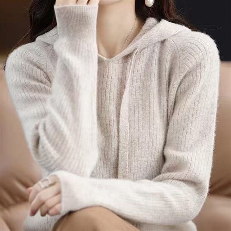 2025年秋季女士抽条帽衫套头图片