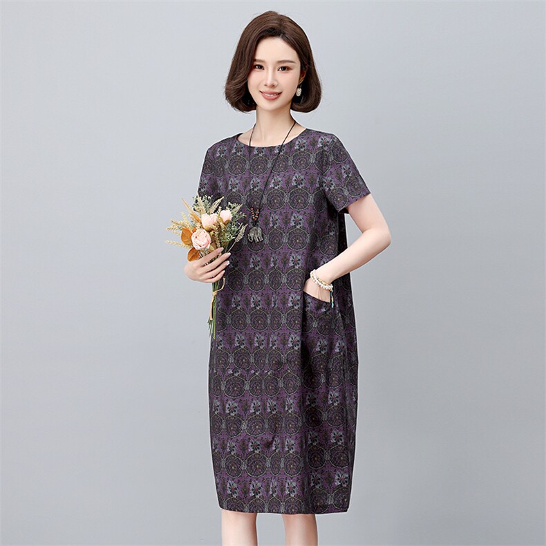 现货2025年夏季气质减龄印花文艺复古连衣裙,女装连衣裙,依恋蒂丝