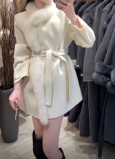 【依嘟】2026新款小个子收腰显瘦毛领洋时尚羊毛外套(，女装双面呢大衣，依嘟服饰