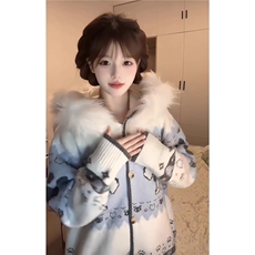 甜美减龄氛围感小狗提花针织开衫韩系毛领连帽费尔岛毛衣外套25冬，男装针织衫/毛衣，星座1210-1