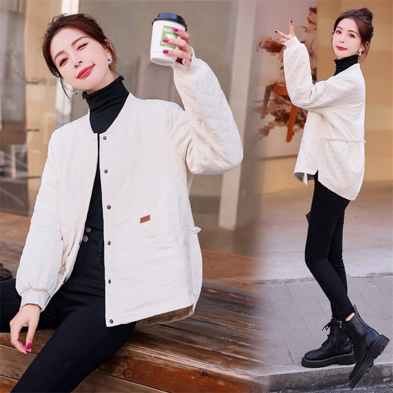 现货-2024年冬季新款韩版宽松休闲宽松纯色棒球领外套百搭棉服，女装棉衣/棉服，霓裳依族