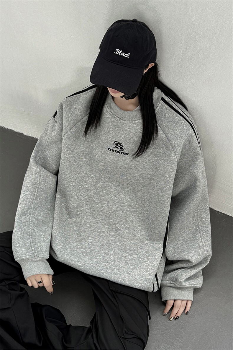 秋装新品美式三条杆织带重磅情侣卫衣外套上衣男女G1090P48,女装短外套,电商A339