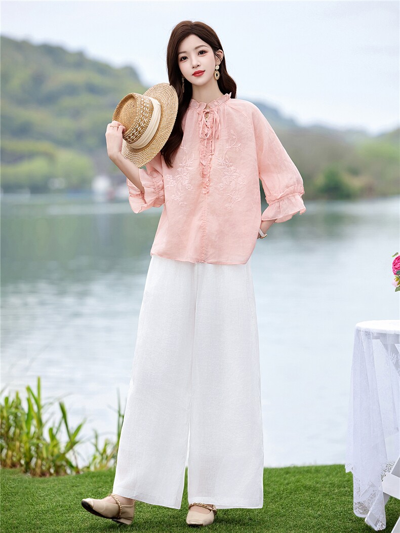 2026年夏装新款麻料两件套套装女,女装套装/套裙,贵人树