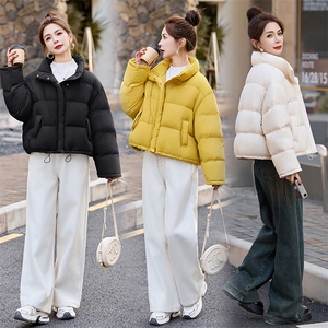 黄色立领泡芙羽绒服女冬季加厚2025新款洋气好看小个子短款面包服图片