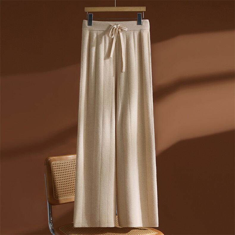 2025年秋季新款百搭女士后口袋竖条纹阔腿裤，女装休闲裤，玛莎羊绒