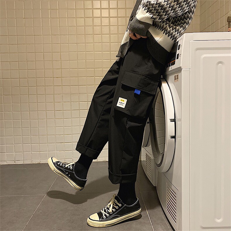 加绒百搭2021九分裤男潮流宽松运动工装裤5106-P30加绒批35,男装休闲裤,星座718-1