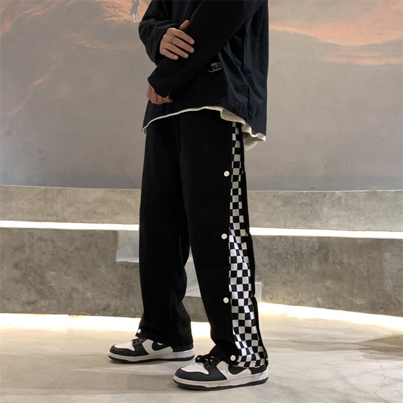 男春季格子排扣休闲长裤UK89P34,男装休闲裤,星座1116-2