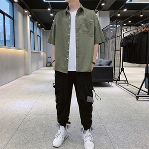 新款男士短袖衬衫潮流时尚衬衣服男夏季五分袖上衣服 DS421T图片