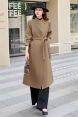 欧货正品一口价女2024秋冬英伦风中长款宽松百搭收腰系带翻领风衣，女装风衣，时尚俏佳人