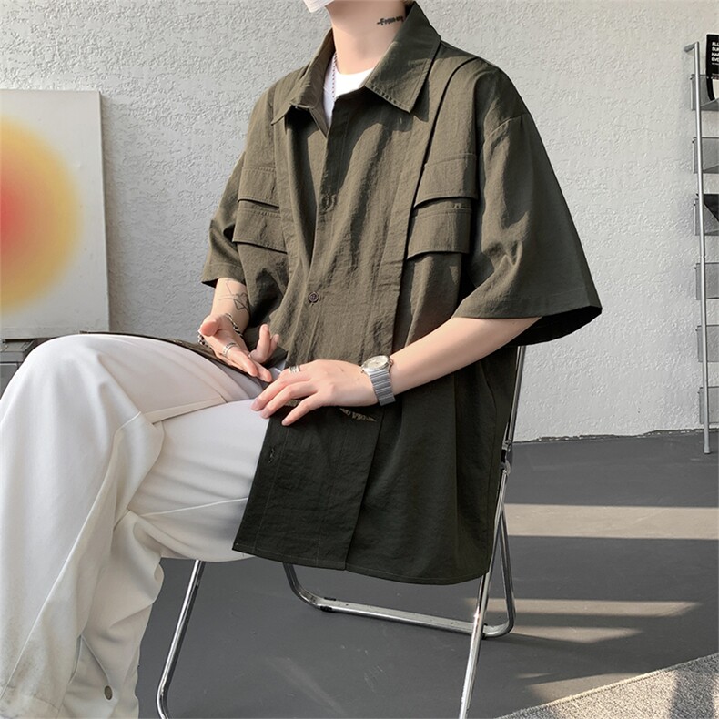 夏季时尚短袖对称假口袋打底衬衫外套时尚打底衬衫T恤短袖P45,男装T恤,电商B319