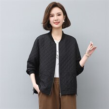 KARMEMAJE妈妈短外套女春秋季新款时尚洋气休闲连帽菱格上衣薄款，女装短外套，忆绮罗