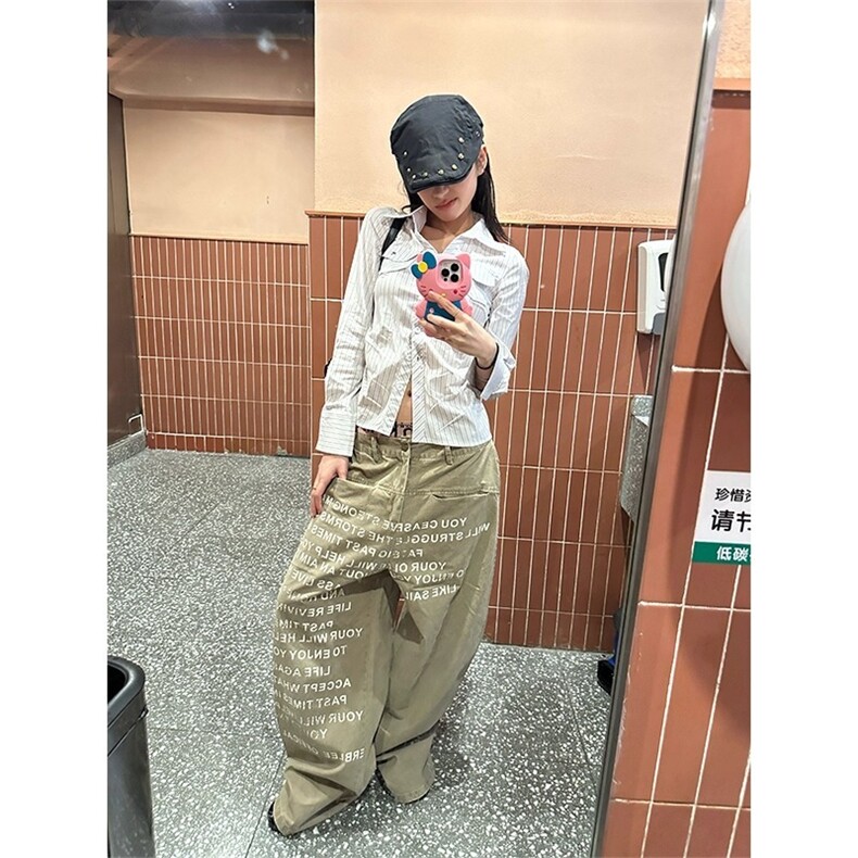 牛仔裤美式水洗字母印花阔腿工装裤男女慵懒宽松拖地裤NZX37,男装牛仔裤,星座516A