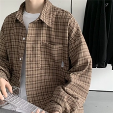 CS151-P31格子长袖衬衫男秋季雅痞ins痞帅外套春秋设计感，男装衬衫，电商B323A