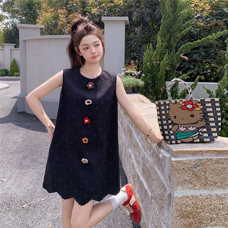 现货小花装饰无袖连衣裙2557P125K188图片