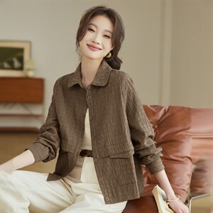 2026年春季翻领短款扣子休闲宽松微胖显瘦外套，女装短外套，文熹诺