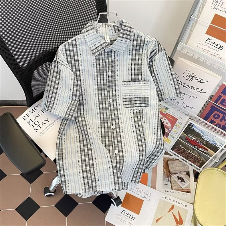 夏季新款日系条纹短袖衬休闲衬衣衫 C5014 P40图片
