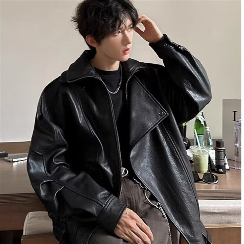 PU皮衣机车男帅气拉风痞帅高级感轻熟风夹克短款外套潮，男装夹克，星座716-3