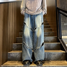小众解构镂空金属扣水洗直筒复古牛仔裤港式潮男女休闲长裤-CK978，男装牛仔裤，星座601-2