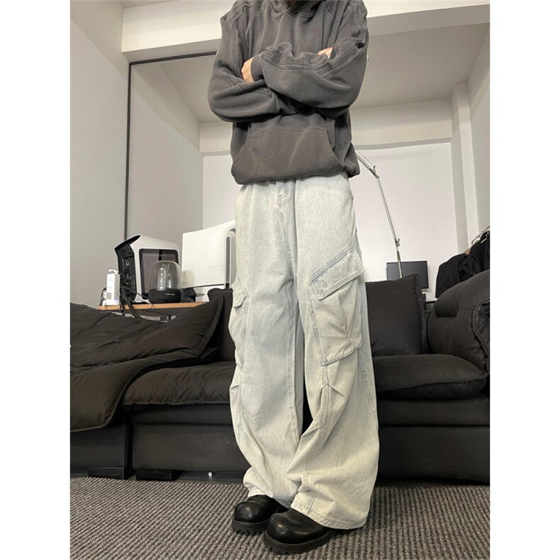 N121-P55  男女同款复古水洗工装牛仔裤宽松直筒裤休闲长裤图片