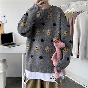 秋冬新品韩版男女宽松笑脸毛衣针织衫ins情侣上衣T816-P68图片