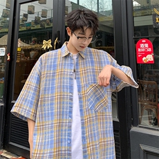 短袖衬衫男夏季新款磨毛格子衬衣DX716-特批26无差价，男装衬衫，星座214-3