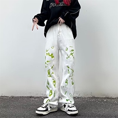 美式高街vibe风裤子欧美嘻哈字母涂鸦牛仔裤ins潮直筒裤K2693-P46，男装牛仔裤，星座412-2